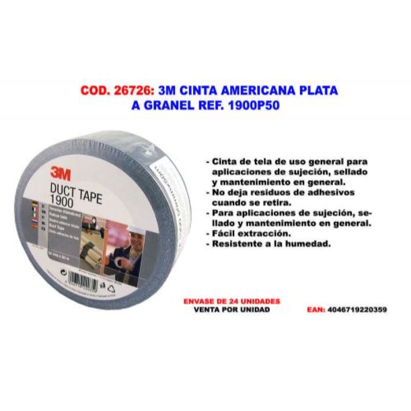 CINTA AMERICANA 3M DUCT TAPE 1900 50X50MM