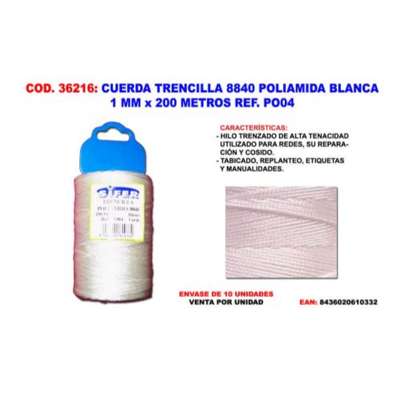 CUERDA TRENCILLA 8840 POLIAMIDA BLANCA 1 MM x200 M